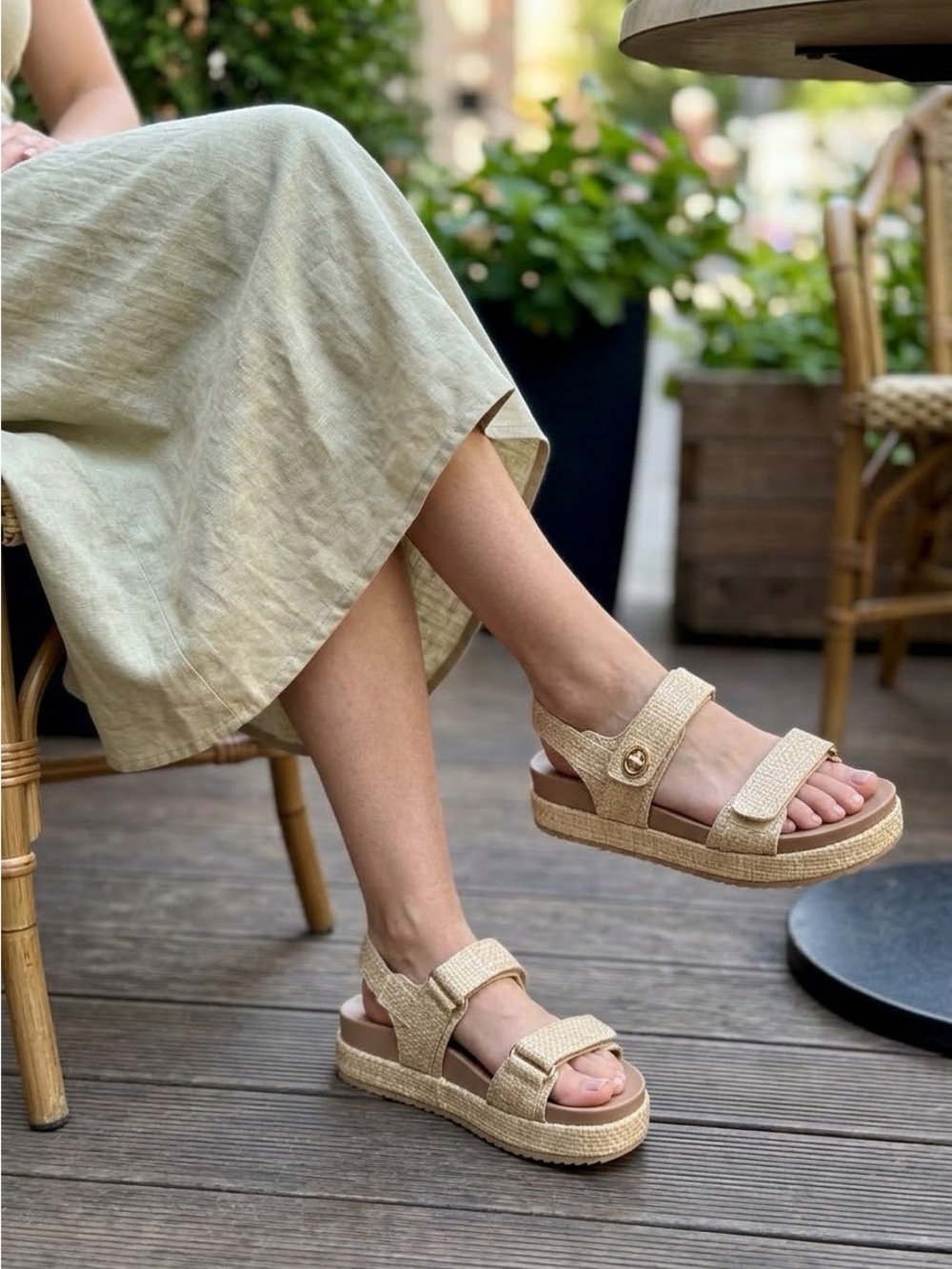 A New Day Tanner Women’s Sz 10 Woven Straw Platform Double Strap Buckle Sandals